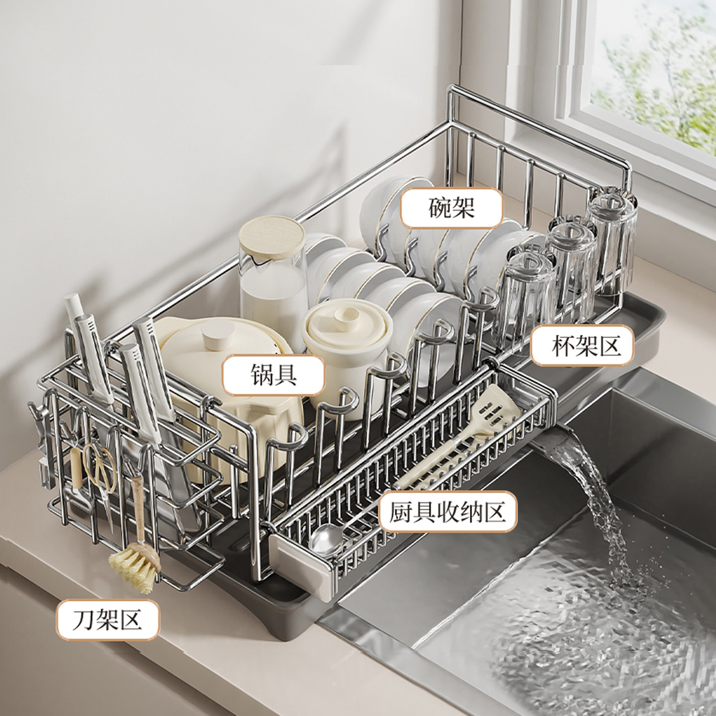 厨伴碗碟收纳架沥水碗架厨房置物架不锈钢碗筷放碗盘收纳架沥水篮,淘宝优惠券,粉丝福利购,淘宝优惠卷