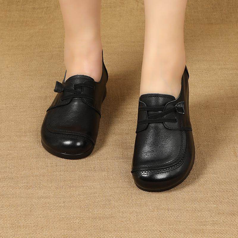 复古单鞋女春季新款软牛皮软底皮鞋真皮圆头牛筋底中老年平底鞋子,淘宝优惠券,粉丝福利购,淘宝优惠卷