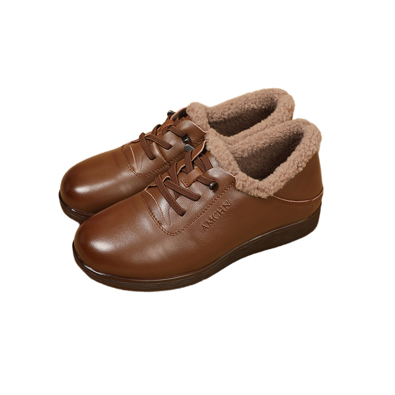 羊羔绒妈妈棉鞋平底防滑冬季皮鞋女真皮中老年人加绒保暖毛毛鞋,淘宝优惠券,粉丝福利购,淘宝优惠卷