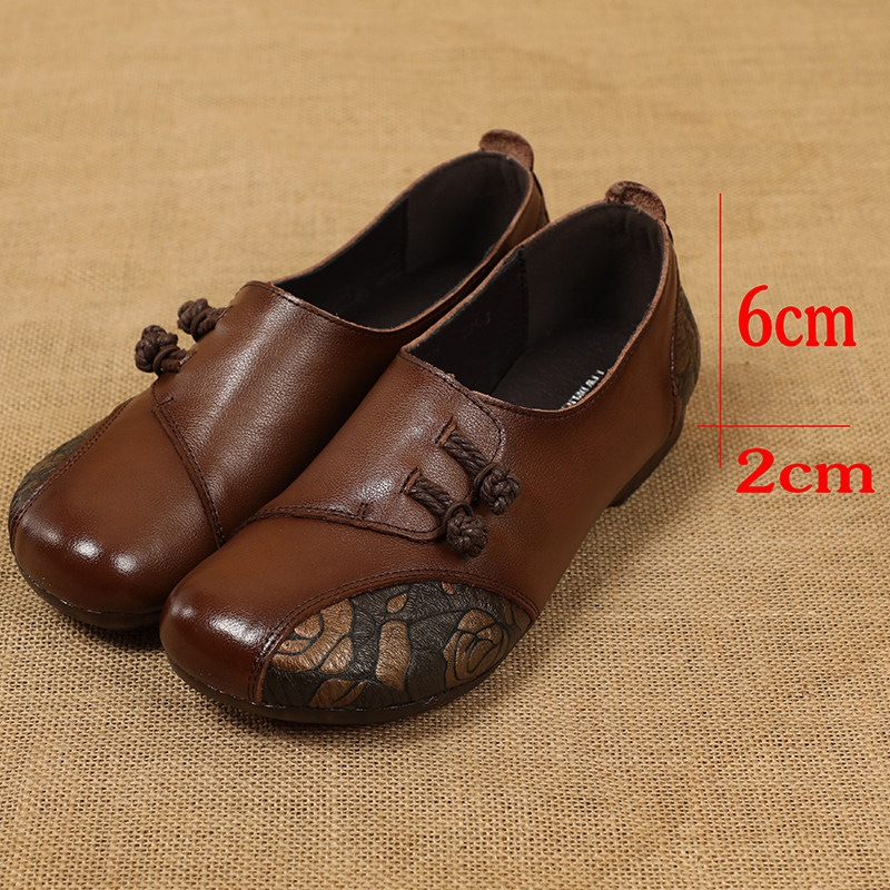 民族风深口圆头春秋单鞋复古休闲全牛皮妈妈鞋中老年平底防滑皮鞋,淘宝优惠券,粉丝福利购,淘宝优惠卷