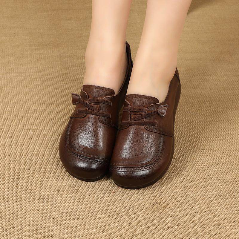 复古单鞋女春季新款软牛皮软底皮鞋真皮圆头牛筋底中老年平底鞋子,淘宝优惠券,粉丝福利购,淘宝优惠卷