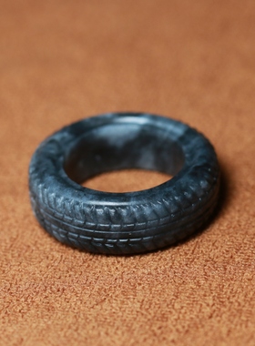 玉德堂新疆和田玉青花籽料苏工名家轮胎款扳指车轮手玩件指环DIY