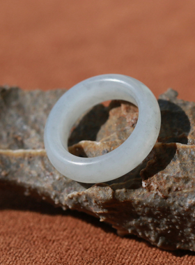 玉德堂天然玉石新疆和田玉籽料青花戒指素面指环男女款