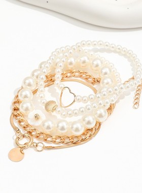 Fashion imitation pearl love beaded shell stack bracelet