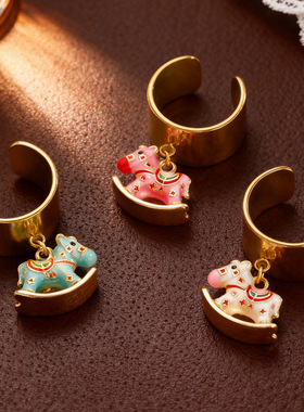 Golden wide-face alloy Color dripping Ring for Couple