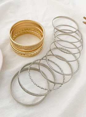 Vintage wide bracelets gold smooth bracelets  of 10 pieces