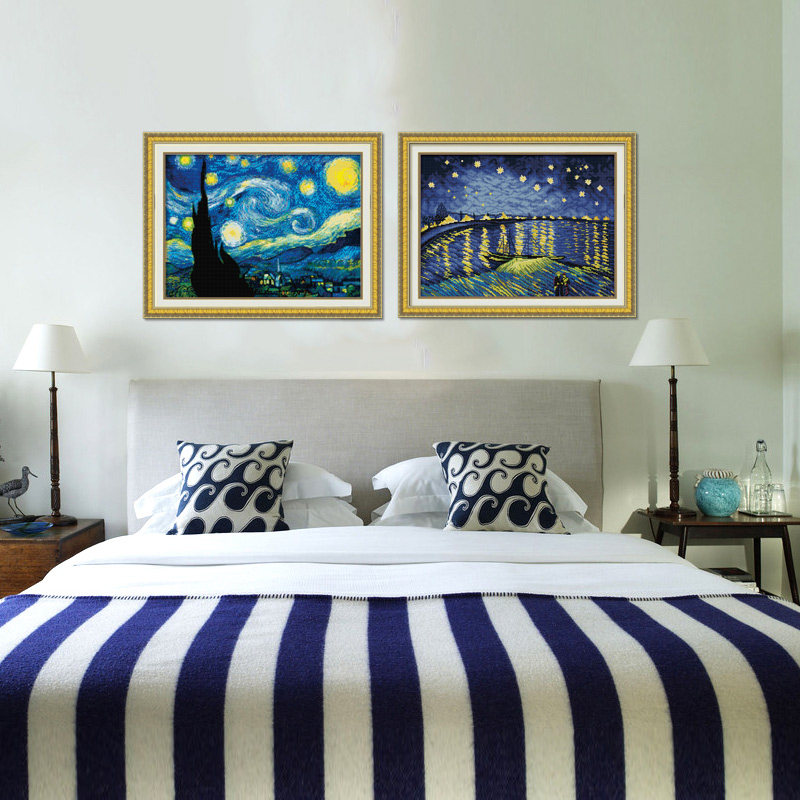ks十字绣正品店客厅新款名画梵高油画餐厅画夜空罗纳河上的星夜