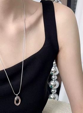 NEVER*回响系列秋冬黑色项链高级感轻奢小众椭圆长款可调节锁骨链