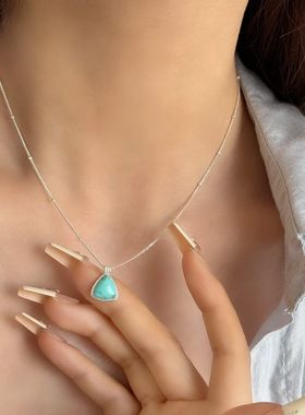 三角形绿松石水滴吊坠项链S925纯银简约高级感气质百搭锁骨链女