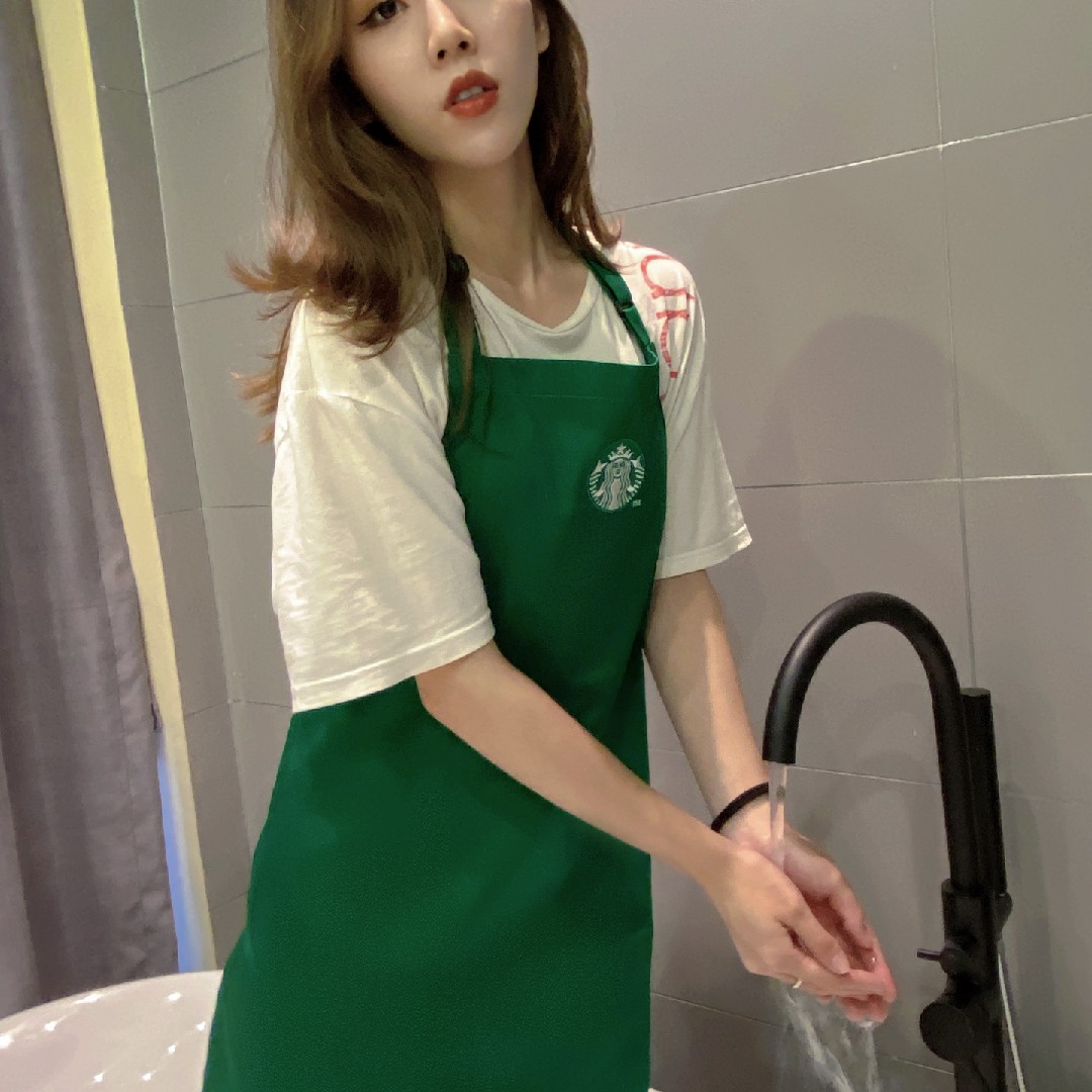 星巴克 Starbucks 门店专用咖啡师员工伙伴绿色围裙画画烘培定制