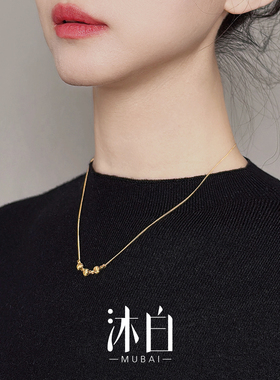 沐白MU精致车花金珠小方块项链