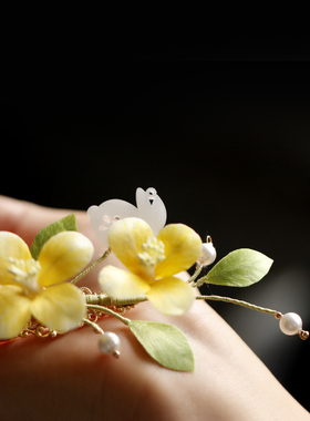 超仙温柔黄色桂花簪子发夹汉服