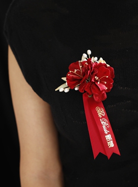 新中式红色山茶花婚礼胸针