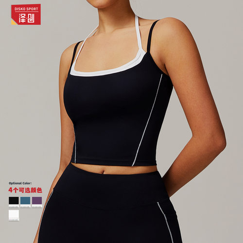 假两件瑜伽背心女士美背夏季含胸垫文胸速干运动内衣健身吊带上衣 - 图0