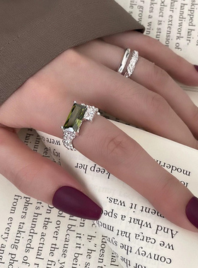 小众ins绿锆石超闪开口食指戒