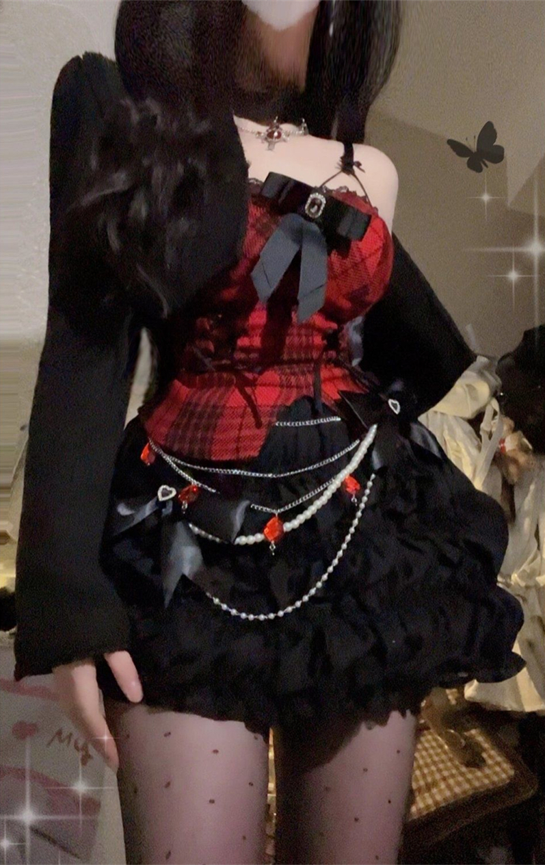 复古辣妹格纹抹胸气质西装外套女小香风高腰性感蓬蓬短裙秋冬套装,淘宝优惠券,粉丝福利购,淘宝优惠卷