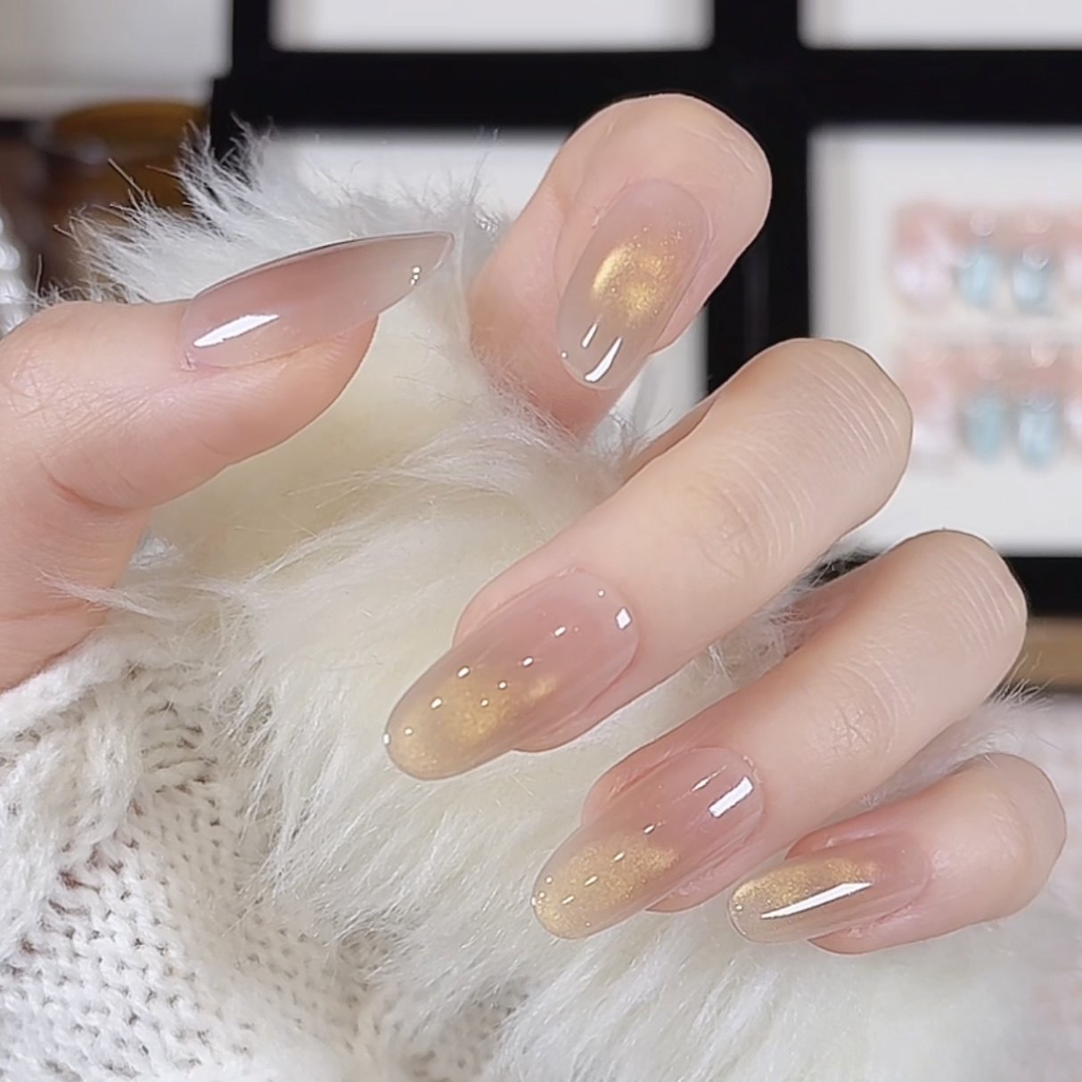 【惊鸿秋月】纯手工穿戴甲片新款显白气质猫眼美甲晕染贴片可拆卸,淘宝优惠券,粉丝福利购,淘宝优惠卷