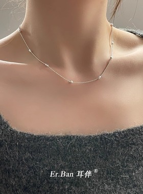 纯银项链女款2025新款高级感轻奢小众米粒圆珠精致锁骨链颈链配饰