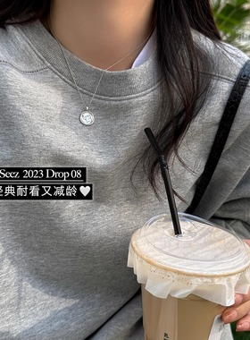 纯银项链女2025新款圆牌小飞象法式复古小众毛衣链卫衣链吊坠颈链