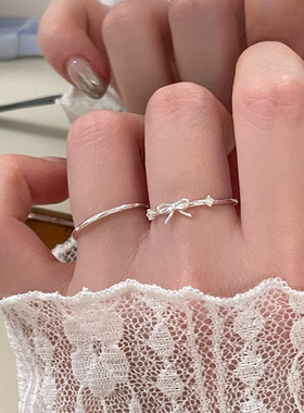 S925纯银锆石蝴蝶结戒指女小众设计轻奢高级感情侣对戒食指戒指环