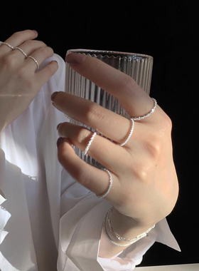 满天星纯银戒指女小众轻奢高级感食指戒网红素圈指环2025新款爆款