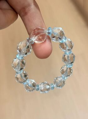 天然白水晶海蓝宝手链女款单圈手串饰品礼物送女友闺蜜