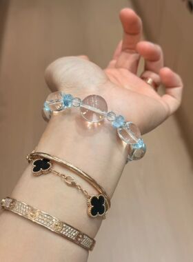 天然白水晶手链女款单圈手串饰品礼物送女友闺蜜