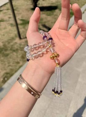 天然白水晶手链女款多圈手持车挂时尚饰品礼物送女友闺蜜生日礼物