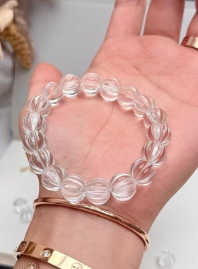 天然白水晶南瓜珠手链女款单圈时尚百搭饰品礼物送女友闺蜜生日