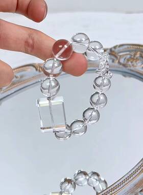 天然白水晶纯晶体手串14mm设计款手链