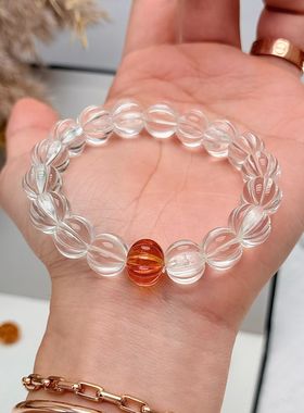 天然白水晶南瓜珠手链女款单圈时尚饰品礼物送女友闺蜜生日礼物