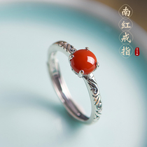 South red Manau ring female S925 pure silver national wind small crowdsourced design retro vegetarian silver ring Chinese simple index finger ring