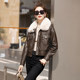 Fashionable motorcycle jacket plus fleece leather short jacket for women