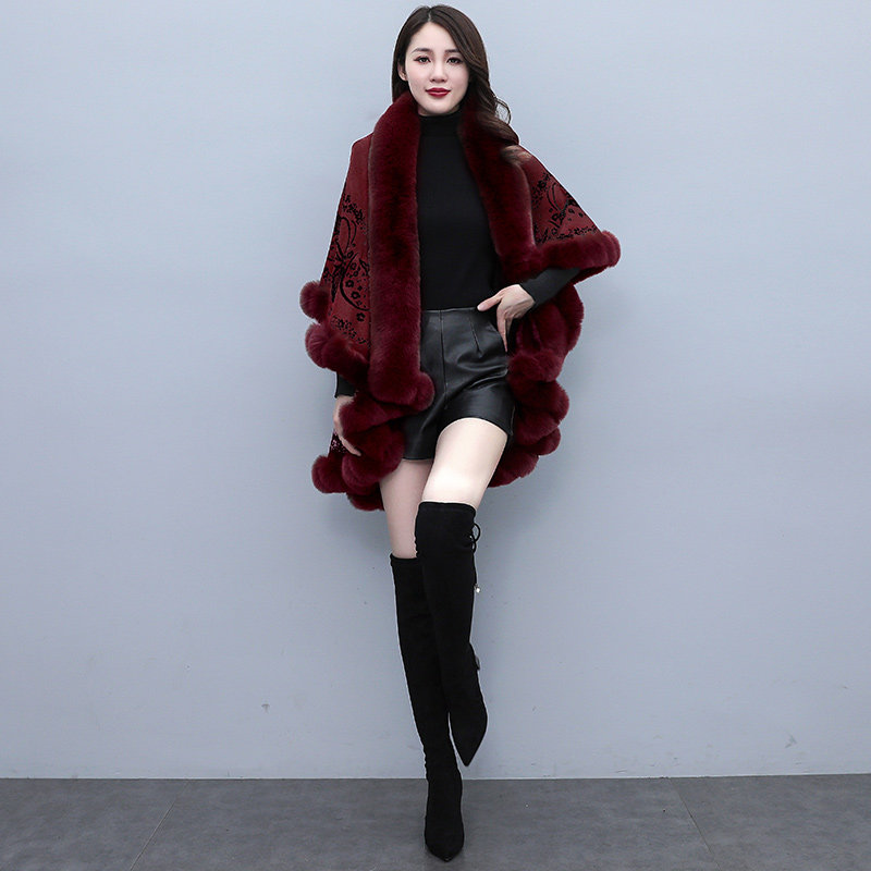 秋冬毛毛双层领宽松斗篷披肩针织衫 依蓝姗毛呢外套