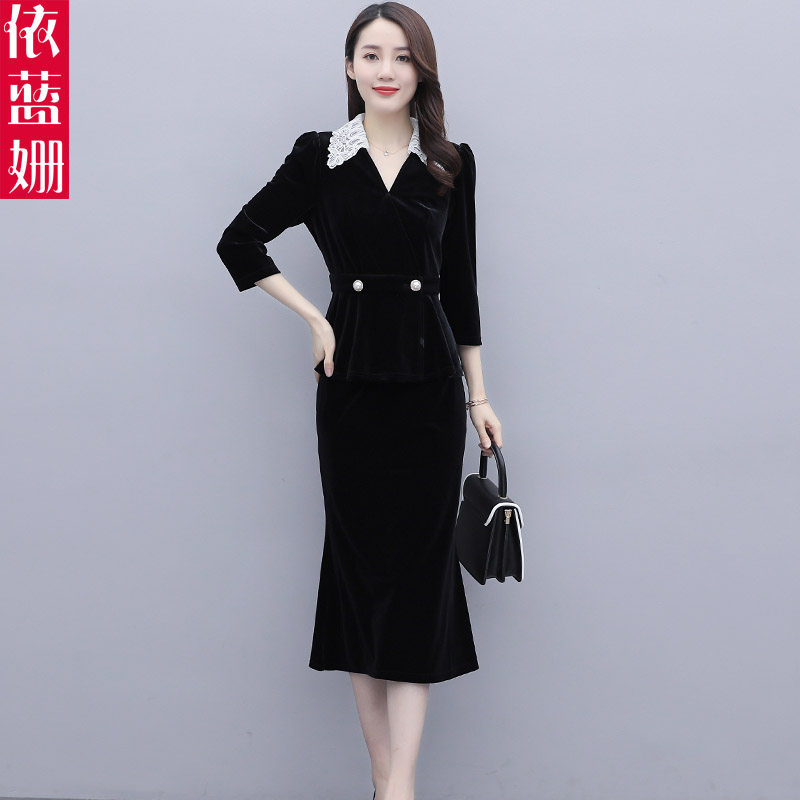 高端气质金丝绒2020秋季新款套装裙 依蓝姗连衣裙