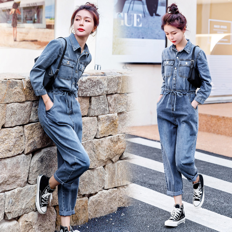 洋气工装牛仔连体裤女2022春装新款时髦显瘦休闲连衣裤套装小个子_虎窝淘