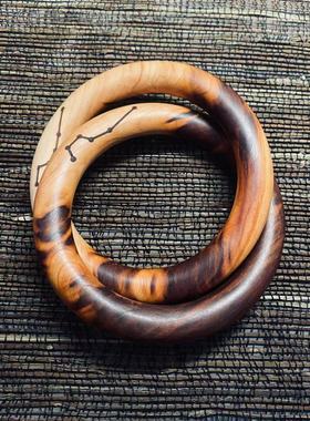 天然百年雷击枣木乾坤圈阴阳圈手镯把件整木雕刻桃木镯子道家用品