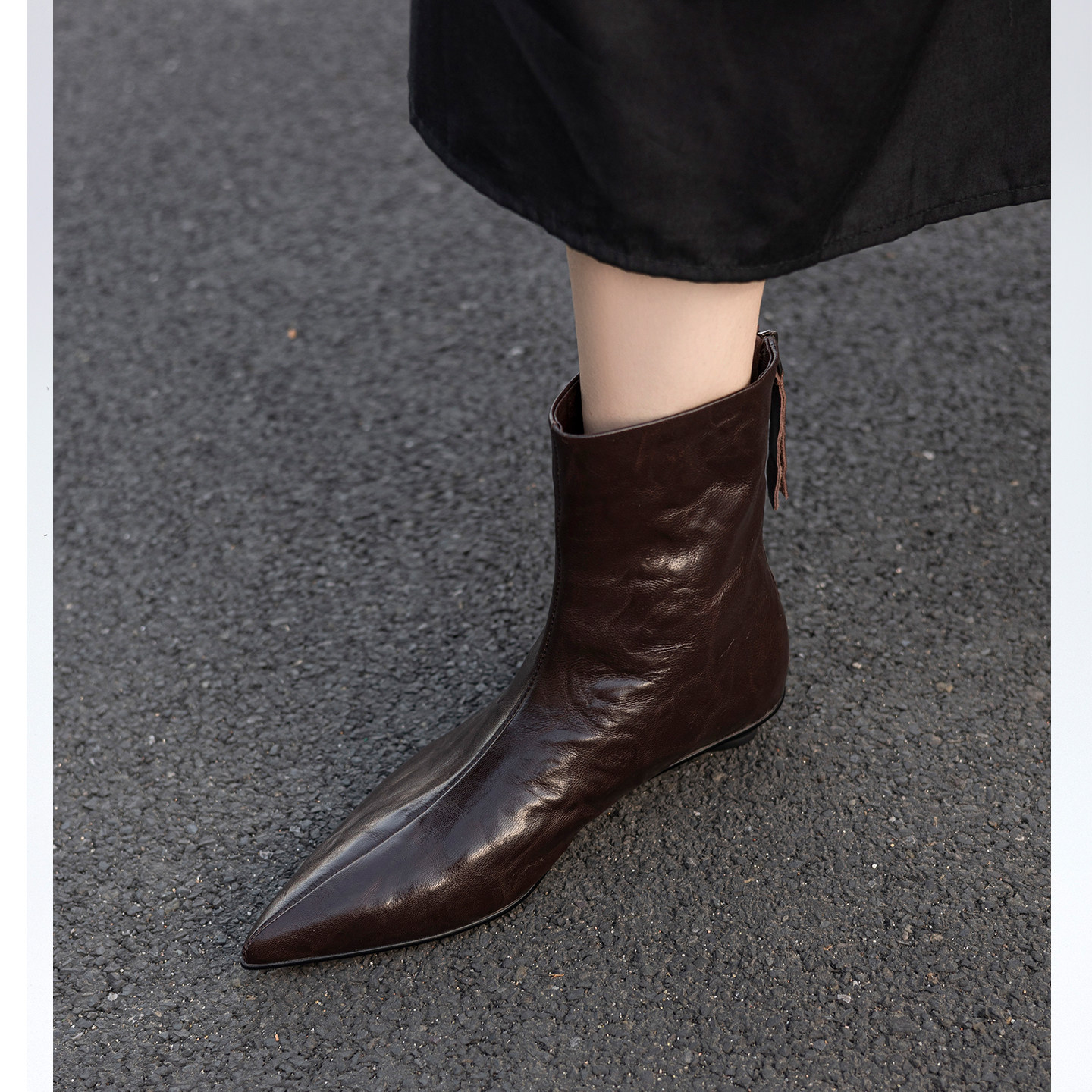 Kmeizu巨显瘦~3cm低跟尖头短靴女秋冬后拉链及踝时装靴真皮马丁靴,淘宝优惠券,粉丝福利购,淘宝优惠卷