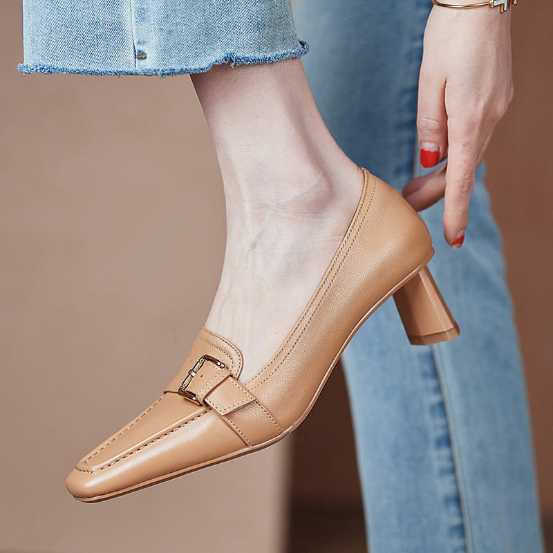 巨舒服！软皮单鞋女春夏2021新款乐福鞋中跟小皮鞋法式优雅高跟鞋,淘宝优惠券,粉丝福利购,淘宝优惠卷