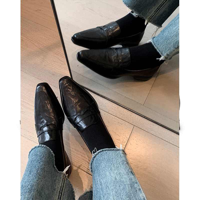 Kmeizu显脚小~羊皮乐福鞋女春新款小皮鞋2cm低跟平底法式单鞋简约,淘宝优惠券,粉丝福利购,淘宝优惠卷