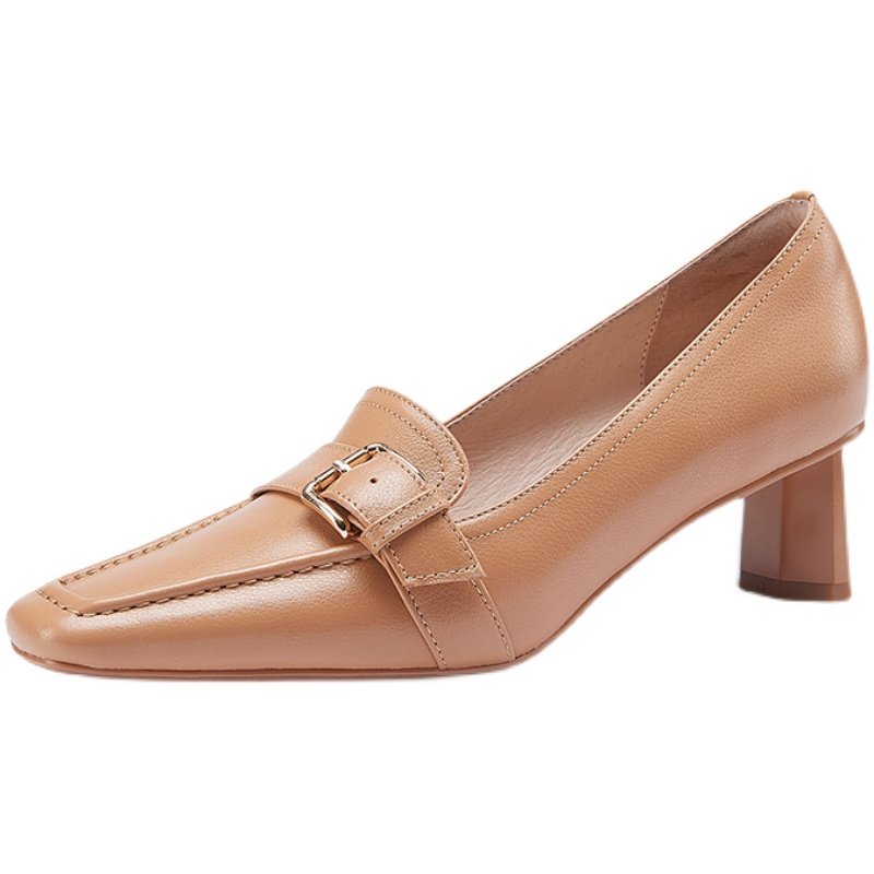 巨舒服！软皮单鞋女春夏2021新款乐福鞋中跟小皮鞋法式优雅高跟鞋,淘宝优惠券,粉丝福利购,淘宝优惠卷