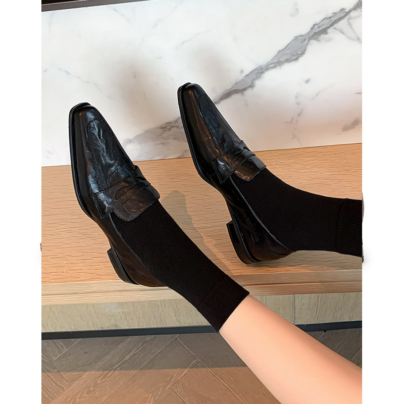 Kmeizu显脚小~羊皮乐福鞋女春新款小皮鞋2cm低跟平底法式单鞋简约,淘宝优惠券,粉丝福利购,淘宝优惠卷