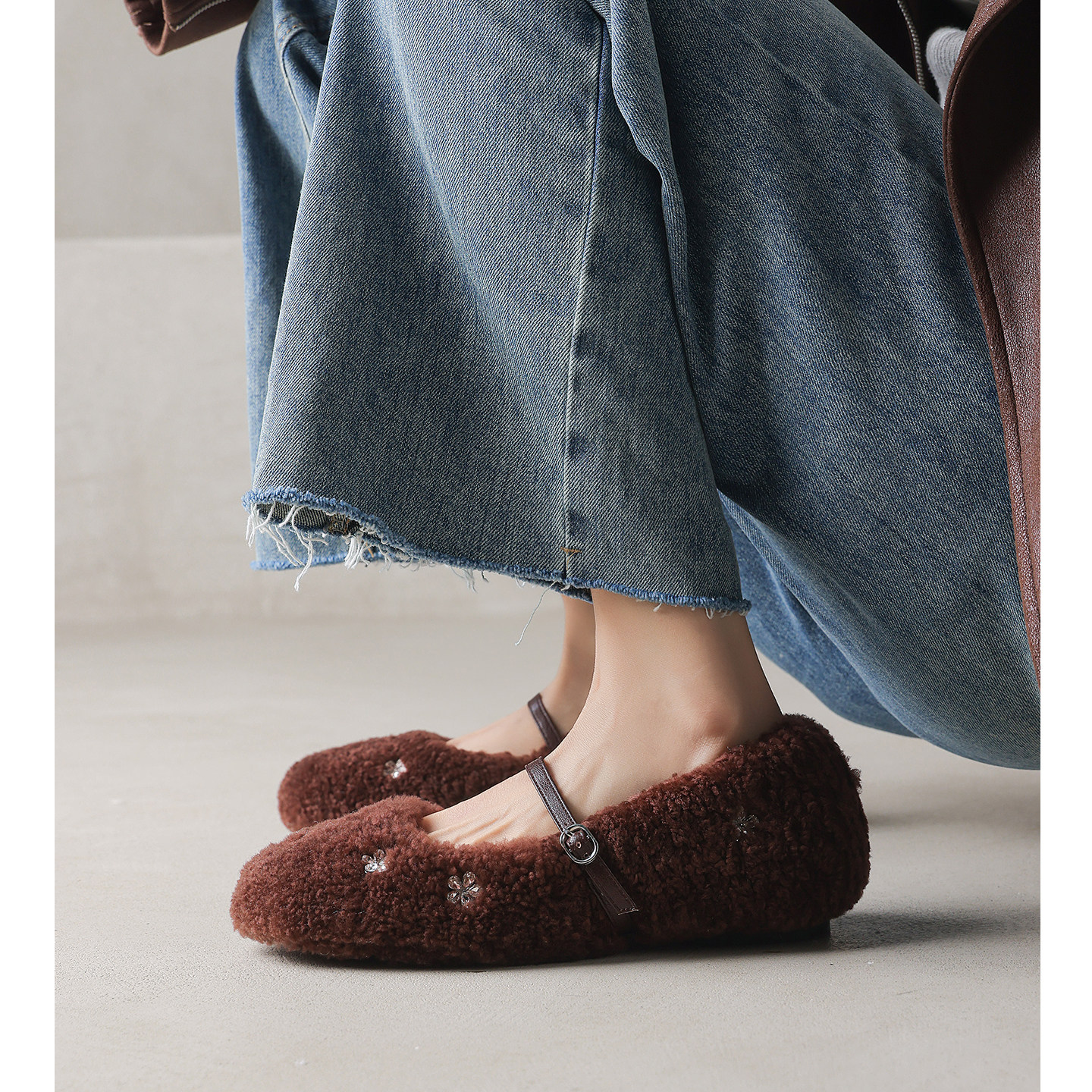 Kmeizu巨软平底毛毛鞋女加绒玛丽珍鞋一字扣带保暖甜妹单鞋配大衣,淘宝优惠券,粉丝福利购,淘宝优惠卷