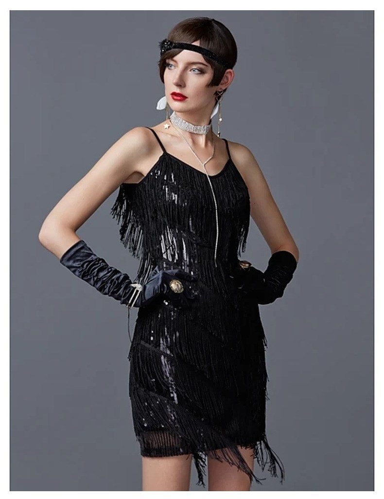 1920s Gatsby Charleston Sequin Tiered Tassel Party Dress-图1