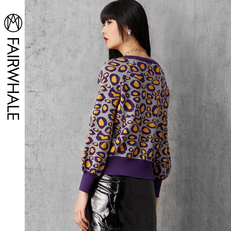 马克华菲2019秋新款豹纹修身针织衫 易崴迅服饰毛针织衫
