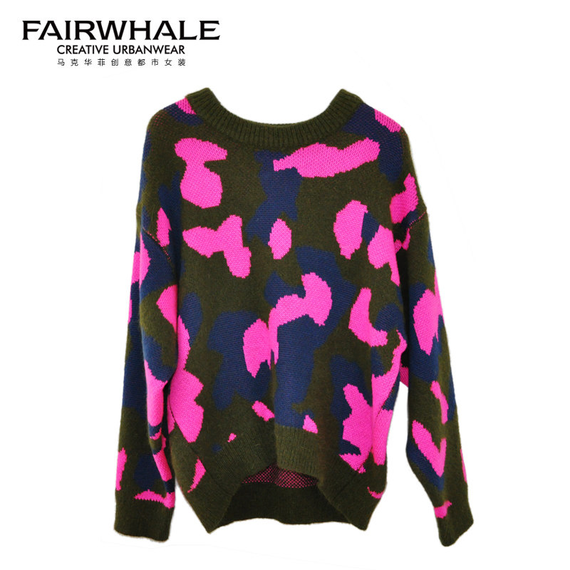 马克华菲秋冬款迷彩印花宽松针织衫 易崴迅服饰毛针织衫