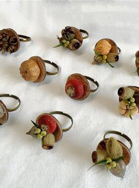 &自然植物森系复古小清新风格云南旅游手信可爱果实戒指戒指/指环