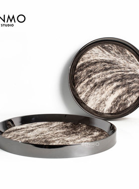 本墨轻奢马毛圆形托盘样板间摆件