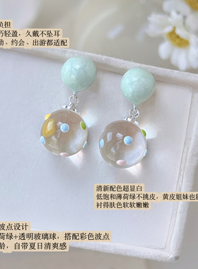 Minky「贝蒂小姐」清新彩色波点耳环蚊香盘耳夹无耳洞女耳钉耳饰