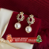 Teresa original design red medieval pearl ear decorated mosquito coil ear clip without earhole palace wind earrings